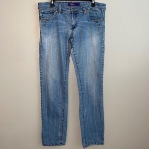 Miley Cyrus x Max Azria Distressed Raked Straight Leg Denim Jeans Sz 17 Juniors